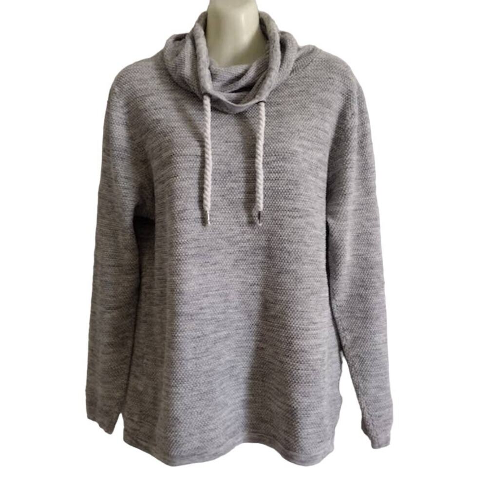 FSBN Slim Fit Drawstring Cowl Neck‎ Top, Light Gray, Size M